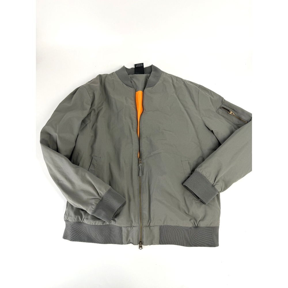 NWOT True‎ Classic Men's Size XL Bomber Jacket Khakio Grey Full Zip Orange Lined